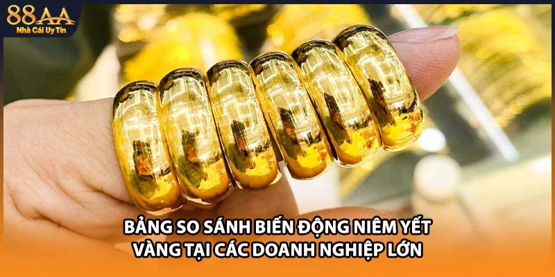 Bảng so sánh biến động niêm yết vàng tại các doanh nghiệp lớn